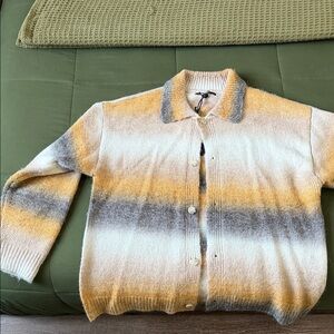 Mix Blend Striped Collared Cardigan - Multi Color